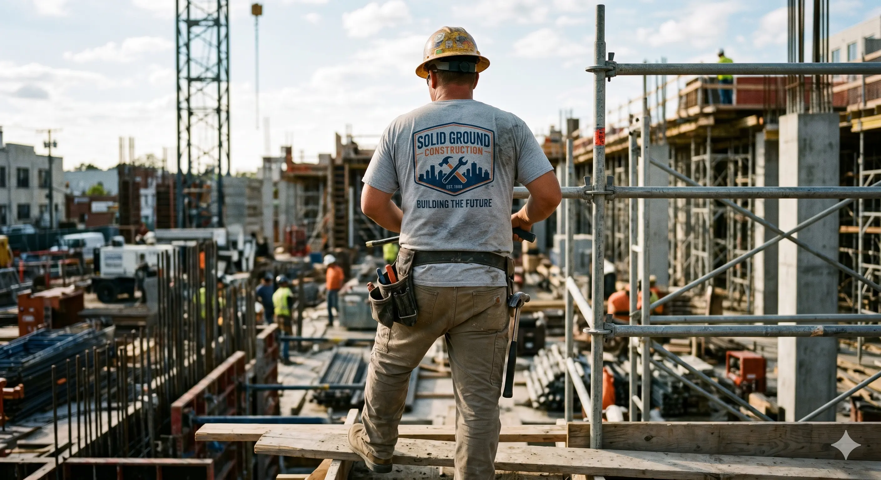 Construction worker wearing branded custom workwear
